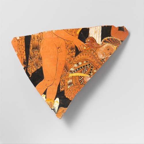 met-greekroman-art:Fragment of a terracotta calyx-krater (mixing bowl) by Black Fury Painter, Greek 