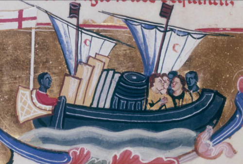 medievalpoc: Anonymous Italian Illuminator Horsemen and Boatmen Italy (1321) Illumination on Parchme