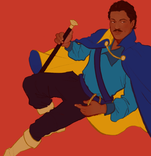 pencilscratchins:i just wanted to draw lando bc like… capes [ID: a highly saturated drawing o