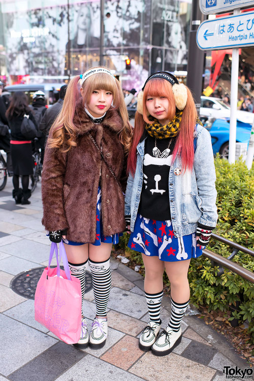 Harajuku friends in Candy Stripper pair look w/ &ldquo;Bone Cat&rdquo; sweaters &amp; &a