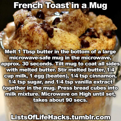 listsoflifehacks: Microwave Snack Hacks You Can Make in a Mug