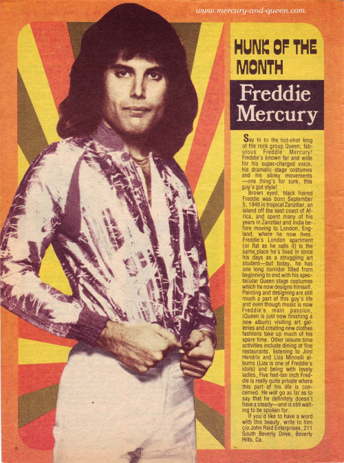 “Say hi to the hotshot king of the rock group Queen, fabulous Freddie Mercury!“ 16 Magazine, Februar