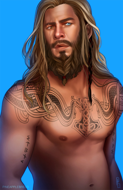 pineapplebread:Here he is: Thor for the Tattoo AU, finally.Not shown here are Thor’s tattoo of Yggdr