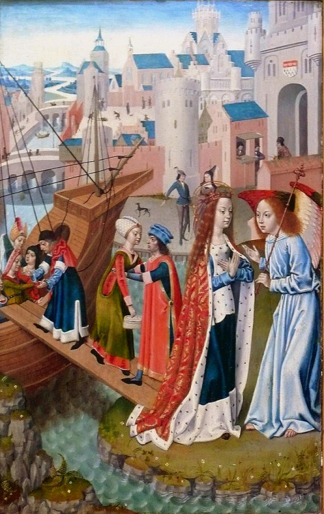 Three panels from a polyptych depicting scenes from the life of Saint Ursula painted for the convent