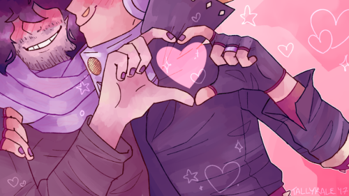 tallykale:one of my prompt fills for my @erasermicsecretsanta recipient, @legendtastic! they asked for an erasermic lock screen for their laptop in soft/pastel shades, with mic and aizawa’s hands making a heart around the circle icon. i had so much