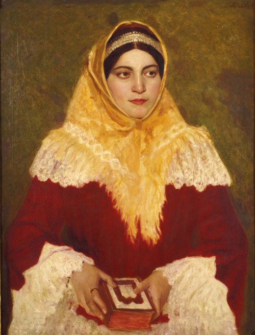 Portrait of a Jewish woman holding a prayer book, Lazar Krestin (1868-1938).