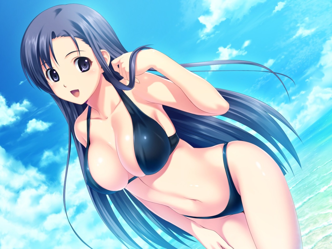 trin76:  bikini cleavage erect nipples game cg koutaro saotome nagi swimsuits tropical