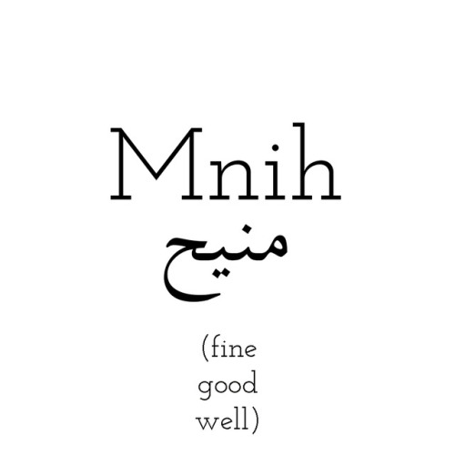 Mnihمنيحe.g Ana mnih- I am fineBahki ‘arabi mnih- I speak Arabic well*Levantine dialects*