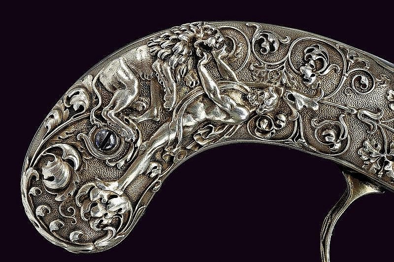 peashooter85:  Silver handled percussion pepperbox pistol crafted by Filippo Pantaro