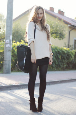 fashion-tights:  V neck sweater and bodycon