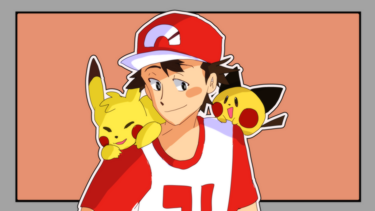 red and red (pokemon and 1 more) drawn by oshi_taberu