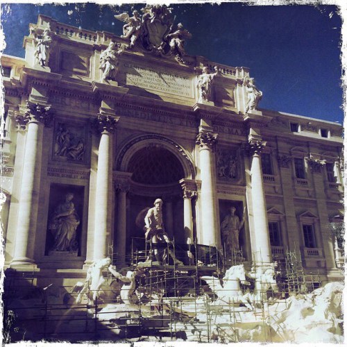 <p>Trevi Fountain closed for renovation. Scaffolding just adds to the charm. #throwapennyataconstructionworker #notthesame #rome #motherdaughterroadtrip  (at Trevi Fountain)</p>