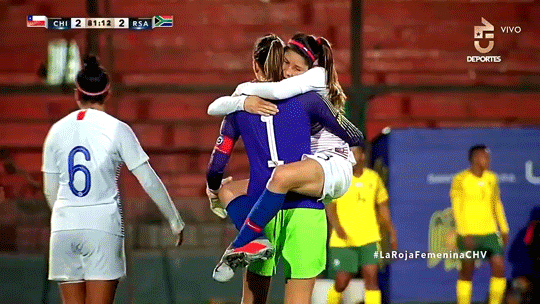 aelwen: flexible:  mimi-keehl-jeevas:  tyrala1:  postmarxed:  bitternest:  moonlight-mery:  jodalovesstuff:   Anyone have the gif’s of the Chilean goalkeeper Christiane Endler lifting two of her teammates with ease. I need them for um reasons lol  