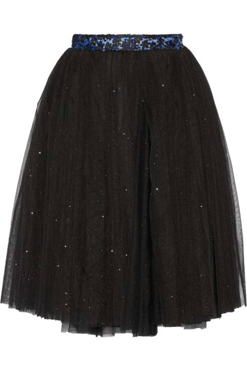 Ryan Lo Glitter-Finished Tulle Skirt, Black, Women&rsquo;s, Size: M