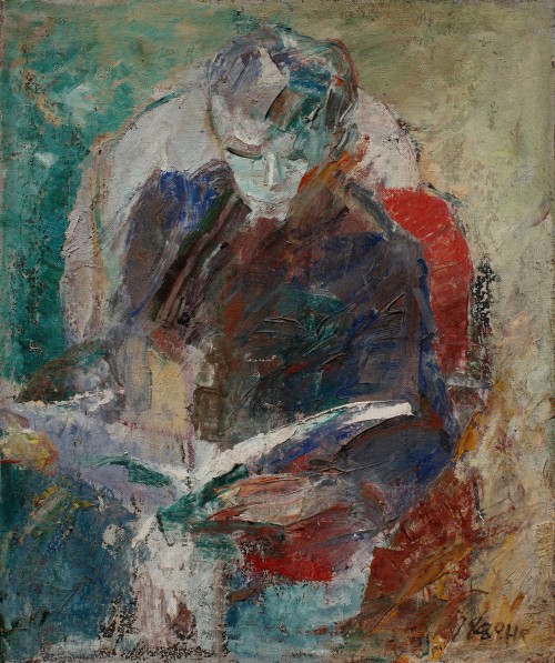 Huang Rui aka Rui Huang aka 黄锐 (Chinese, b. 1952, Beijing, China) - Man Reading, 1980, Paintings: Oi
