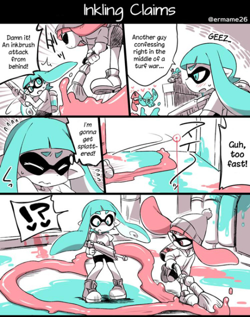 chiaki-chan-tl:    A short Splatoon comic by eromame from their Twitter. Click here for better resolution.  <3 <3 <3