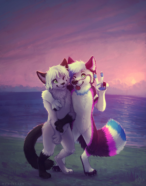 mylafox: “Summer Memories”Full-Body Illustration commission for Lake and their friend, M