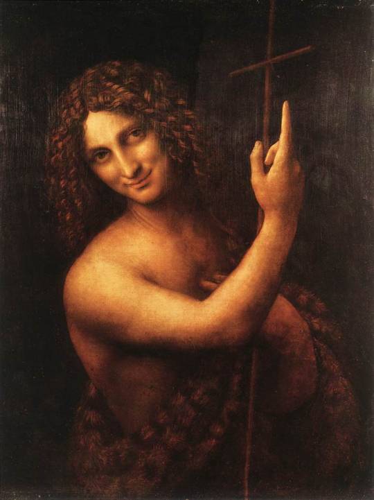 bigmysteriousmoon:  butchkurama:  bigmysteriousmoon:  bigmysteriousmoon: hi is anyone here good at photoshop and can make a version of leonardo da vincis st john the baptist where hes flipping the bird this is incredibly important  how’s this?  god