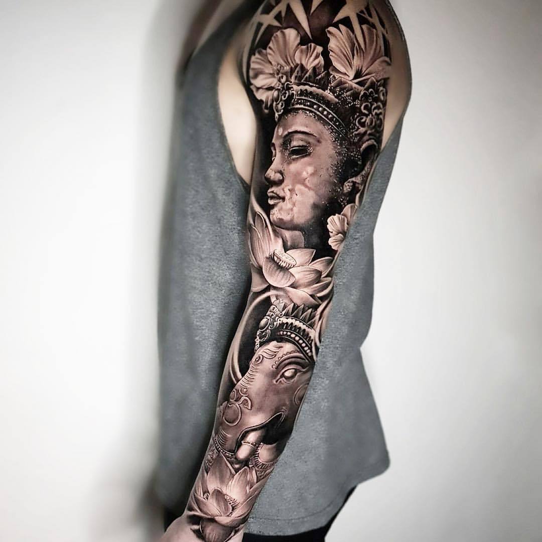 Art on Tumblr: Amazing artist Poly Tattoo @poly_tattoo awesome Hindu tattoo  sleeve!