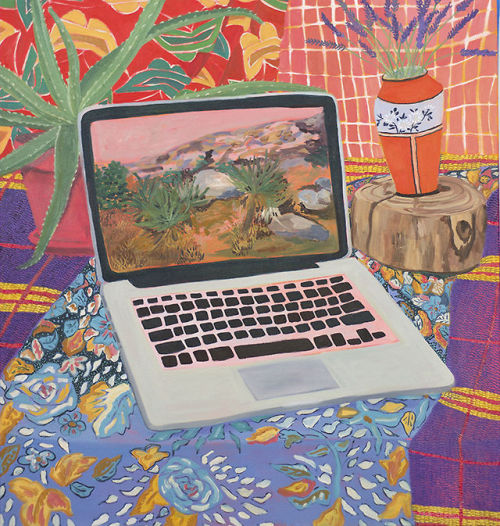 Anna ValdezLaptop with Landscape, 2014. oil on canvas, 32 x 30 inches.