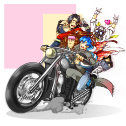 madelezabeth:  ALL ABOARD THE GAY BABY MOBILE print for katsucon this just in— i can’t draw motorcycles :U 