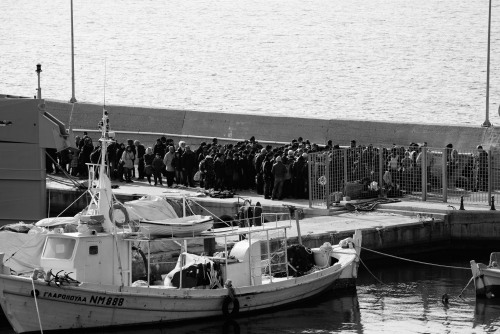 NATO OPERATION 30.01.2016  petra, lesbos/greece. this photo shows about 150 refugees waiting for get