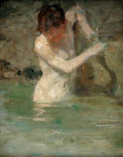 Henry Scott Tuke (English, 1858-1929), Boy Bathing, c. 1886. Oil on panel.