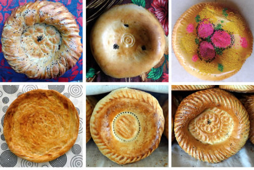 chingizhobbes: Regional Uzbek and Tajik bread from Uzbekistan. First: Left-to right from top: Bukhar