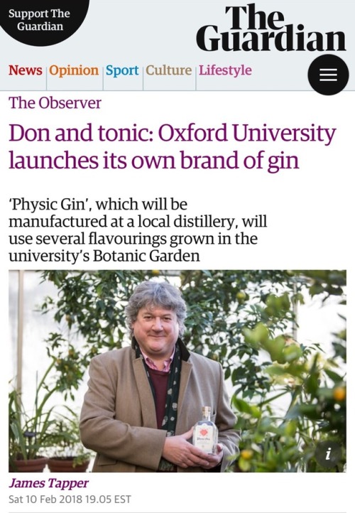 uacboo:The University of Oxford’s famous Botanic Garden is to produce its own brand of gin.Distilled