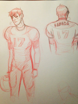 aloeviera:  Football!auremember that time I watched the superbowl and it made me want to draw all my faves in football gear?top - Tadashi Hamadabottom - Steve and Bucky