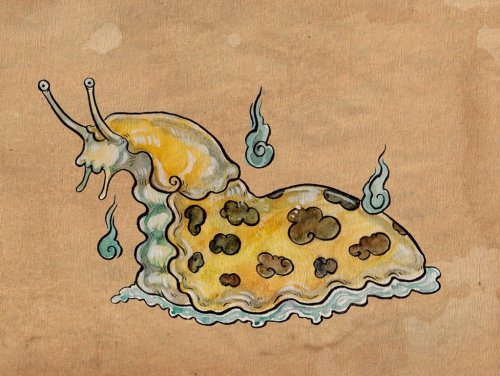 artofmaquenda:  Yokai Slug  Was a tribute to my banana slug pet that passed away few years ago, a good slugboi :&gt;  
