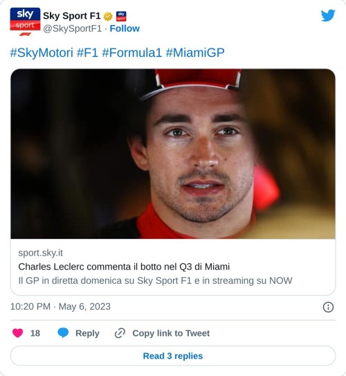 #SkyMotori #F1 #Formula1 #MiamiGP https://t.co/NNPU1HXjqG  — Sky Sport F1 (@SkySportF1) May 6, 2023