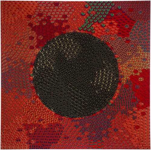 Oksana Mas (Ukrainian, b. 1969), Black Sphere against a Red Background, 2013. Acrylic, collage and l