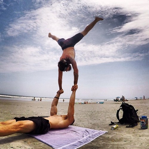 deftyogadudes:  Great beach day with friend and mentor @acrohulk #acroyoga #acrobrogis by acrobrogi https://instagram.com/p/2o_g3EOSx_/ Do you want to start yoga today??? Order Deft Yoga Dudes: Getting Started With Yoga: A Guide for Men to Get Off the