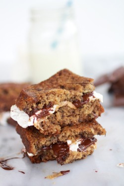 gastrogirl:  grilled banana bread peanut butter s’mores with vanilla marshmallows. 