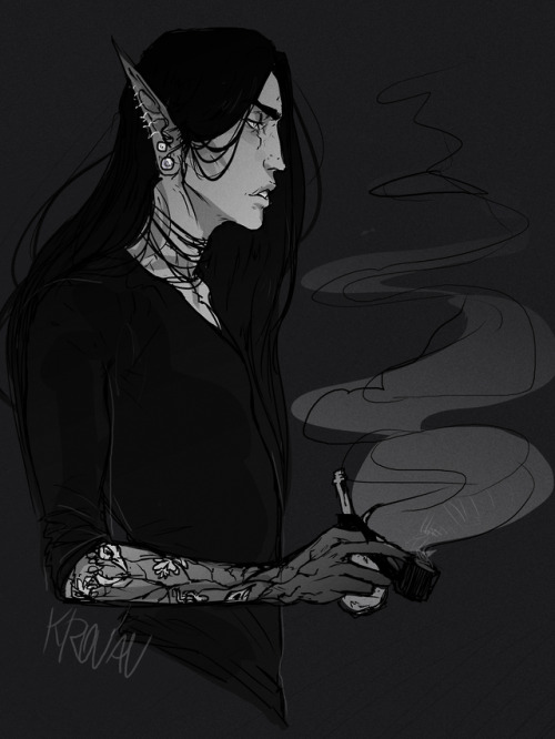 (Redraw of this)Vikrolomen owning an apothecary in Hjallmarch in a modern TES AU. He specializes in marshland and tropical poisons as well as the purest, most finely-ground bone powders. His shop is so dimly lit with just a sparing amount of candles that