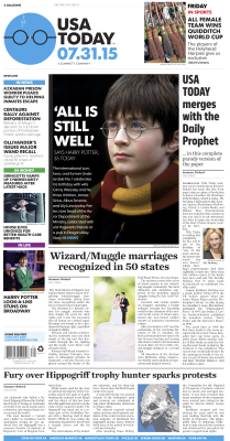 usatoday:  Today is the birthday of J.K. Rowling and Harry Potter. We had a little fun with the headlines and let our imaginations run free. Here’s what we think some of today’s headlines could have read if we lived in Rowling’s magical world. Note: