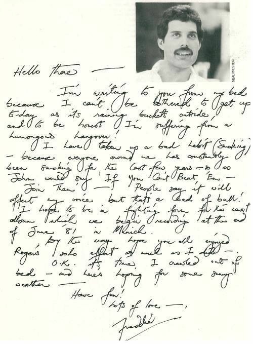 deakky - Freddie Mercury letter. Possibly to a Queen/Freddie fan club. Transcription in the notes....