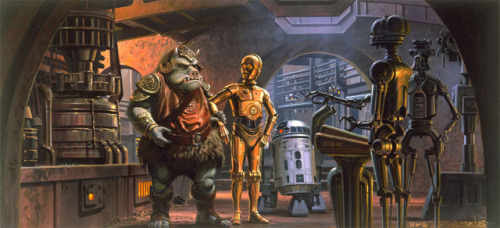 talesfromweirdland:At Jabba’s court and aftermath: Return of the Jedi (1983) art by Ralph McQuarrie.