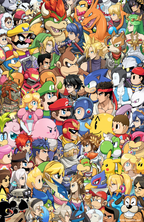 mikeluckas:all dem smash bruddahs.yes it’s everyone. Plus cut characters and alts. The miis are Saku
