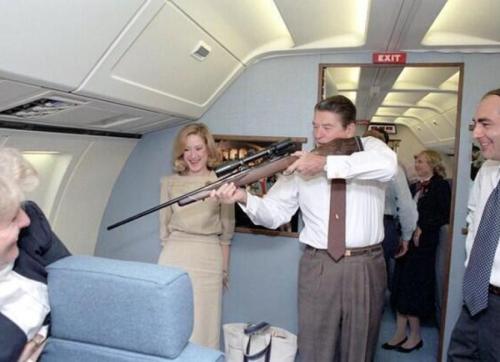 1983: Ronald Reagan shooting a rifle out of a window of Air Force OneSource