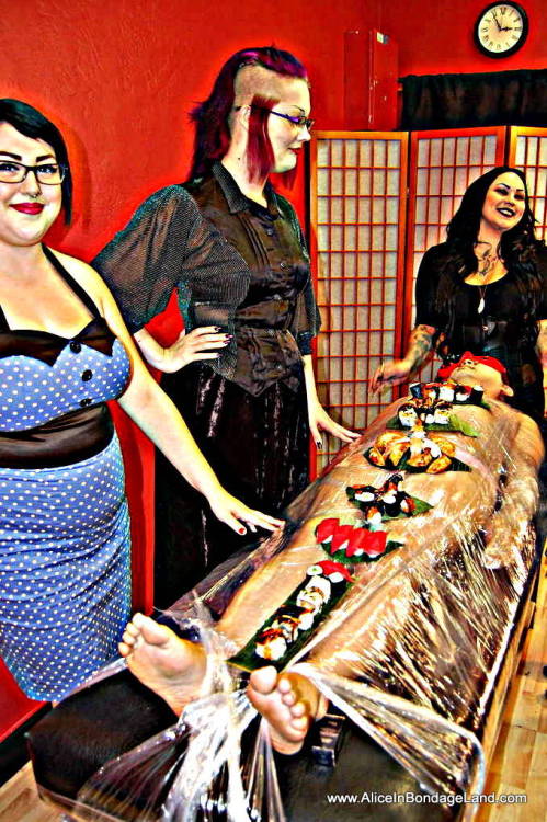 mistressaliceinbondageland:  Sissy Sushi Shoot is a REALITY! Enjoy these super teaser images from http://www.aliceinbondageland.com Made Sushi For ThemA Bound Platter I BecameHope I Pleased Them All- Haiku by Sissy Joy I had a great time joining forces