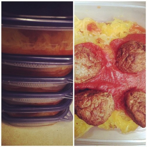 Meal prep for the week (not thanksgiving dinner though haha) spaghetti squash turkey meatballs and t