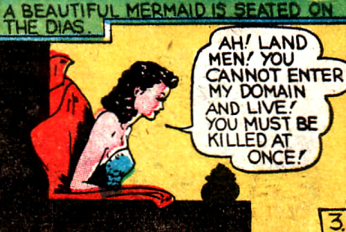 superdames: A beautiful mermaid is seated. —Weird Comics #3 (1940)