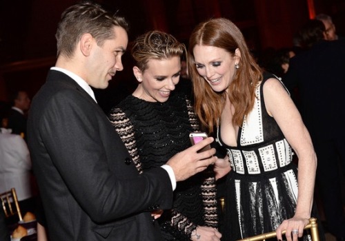 Scarlett Johansson with husband Romain Dauriac and Julianne Moore at 24th Annual Gotham Independent 