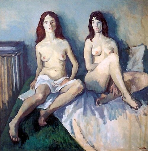 the-paintrist: ymutate: Moses Soyer Two Female Nudes Sitting On A Bed Moses Soyer (December 25, 1899