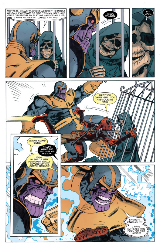 eruhamster:  ironmanstan:imagine how fucking funny infinity war would’ve been if thanos’ snap randomly selected him as well I keep saying they should have had Infinity War be a comedy and included Deadpool in itIn the original comics Thanos’ whole