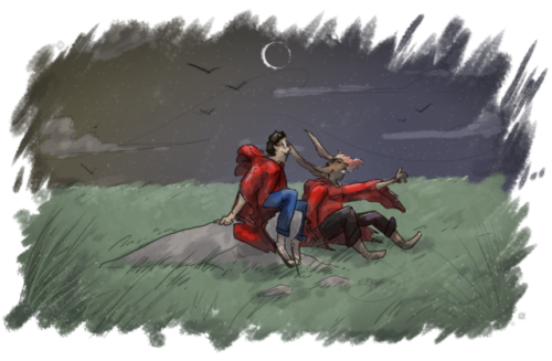 inknbone:their love goes on and on and on[ID: an illustration of Barry and Lup, sitting on the grass