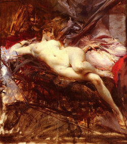 artist-boldini:  Reclining Nude, Giovanni BoldiniMedium: oil,canvas