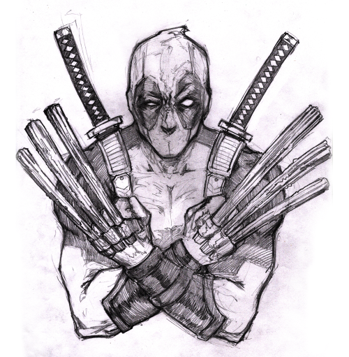 Deadpool presents “Churroverine”in the style of the smudgiest of all smudged pencil drawings